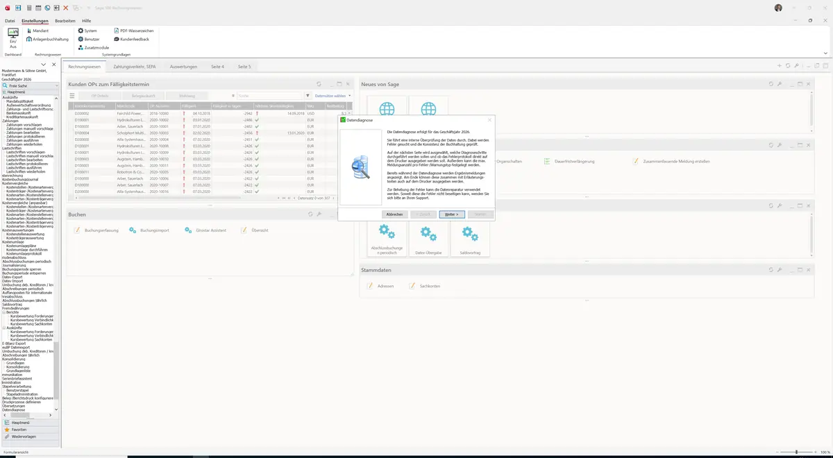 Sage 100 9.0.5.11 Datendiagnose: Maske Datendiagnose