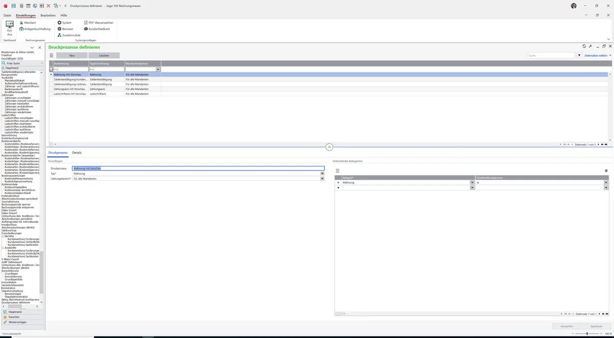 Sage 100 9.0.5.11 Druckprozesse definieren: Register Druckprozess