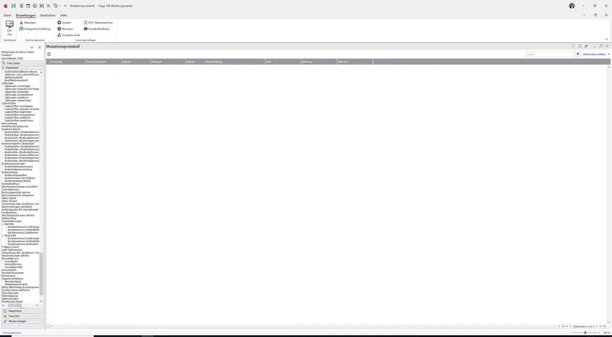 Sage 100 9.0.5.11 Mutationsprotokoll: Auskunft Mutationsprotokoll