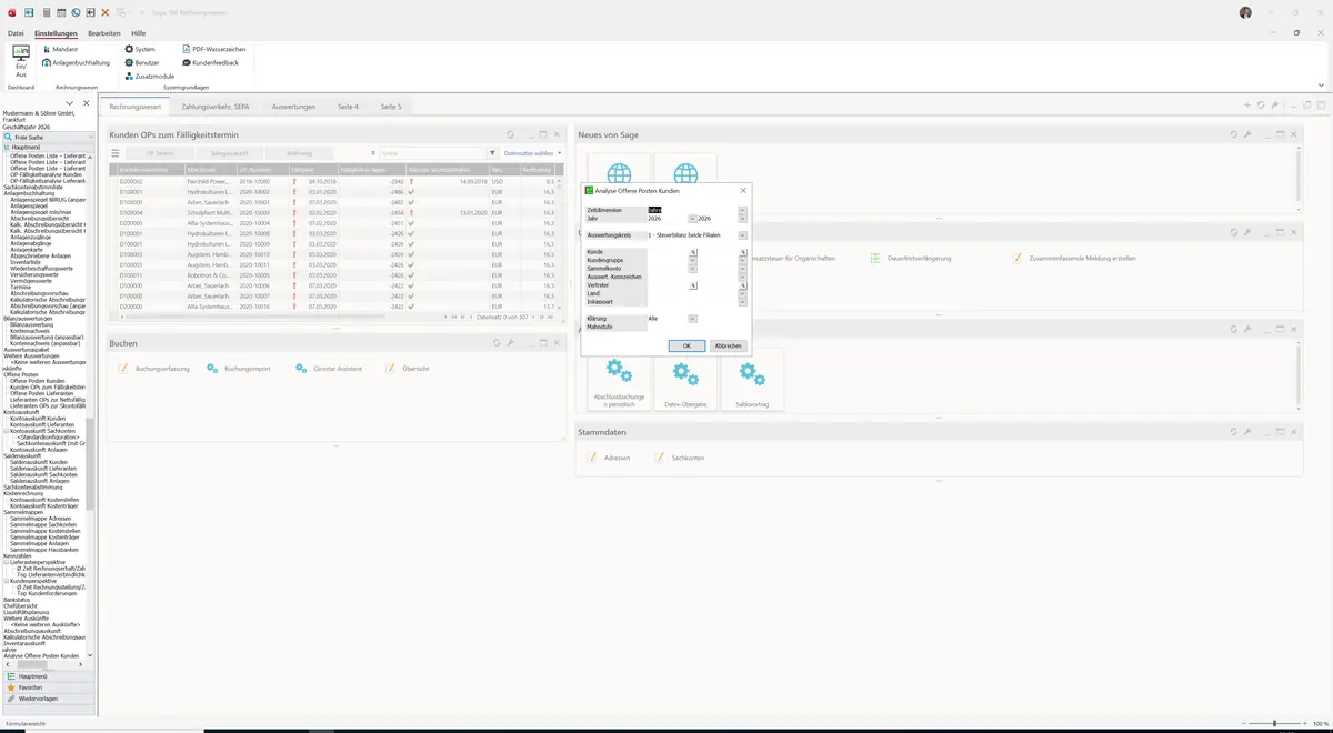 Sage 100 9.0.5.11 Analyse Offene Posten Kunden: Maske Analyse Offene Posten Kunden