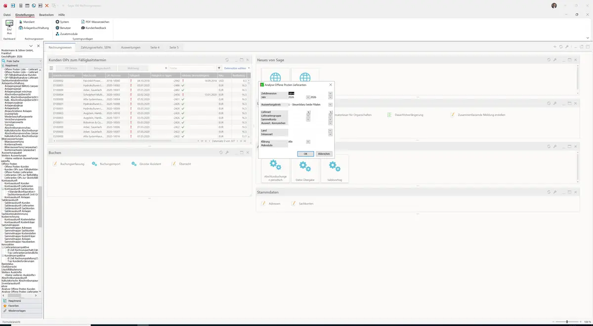 Sage 100 9.0.5.11 Analyse Offene Posten Lieferanten: Maske Analyse Offene Posten Lieferanten