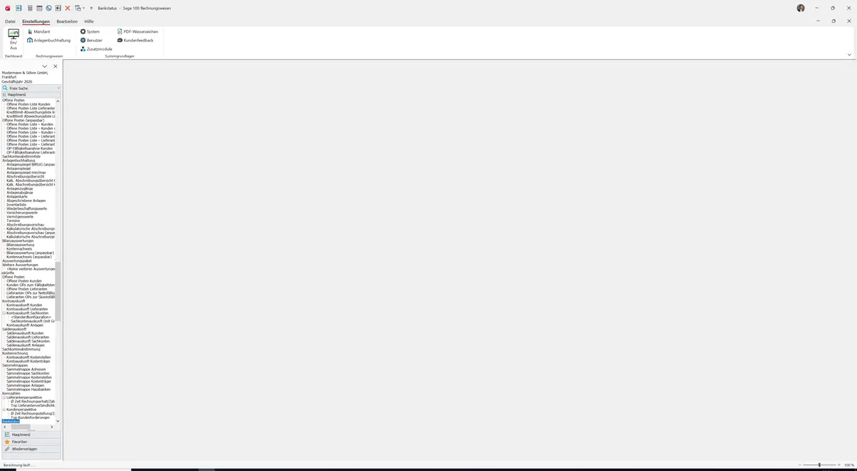 Sage 100 9.0.5.11 Bankstatus: Maske Bankstatus