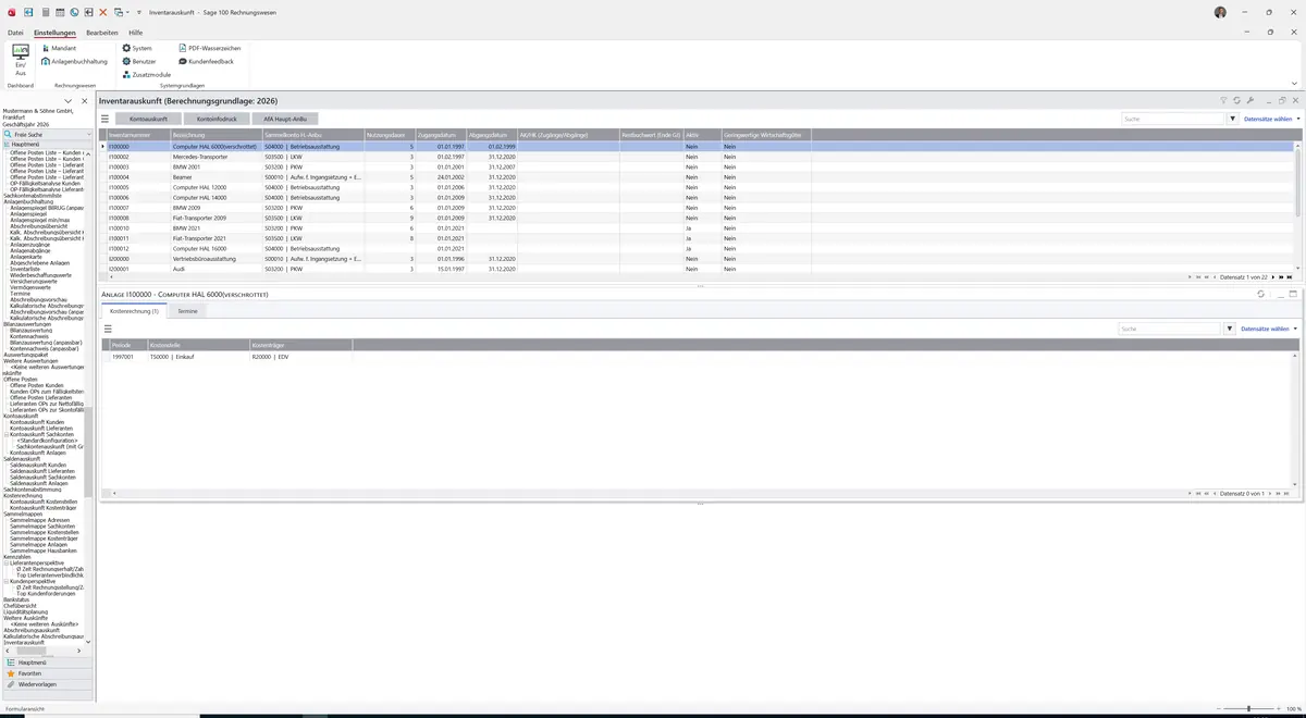 Sage 100 9.0.5.11 Inventarauskunft: Inventarliste mit Detail