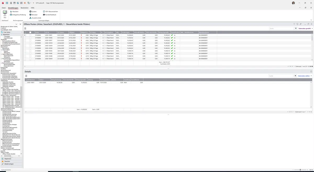 Sage 100 9.0.5.11 Offene Posten Kunden: Datensatz geladen