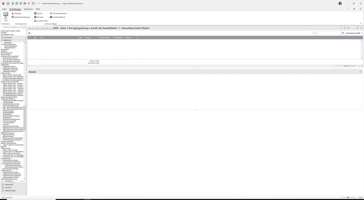 Sage 100 9.0.5.11 Sachkontenabstimmung: Auskunft Abstimmkennzeichen