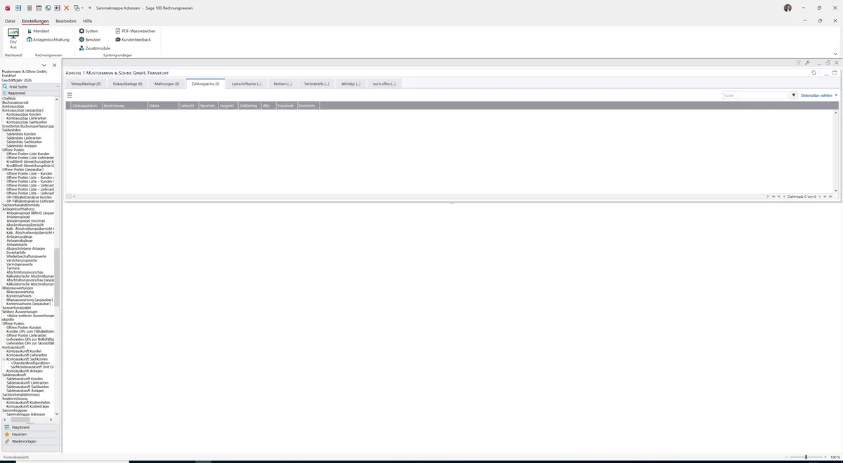 Sage 100 9.0.5.11 Sammelmappe Adressen: Register Zahlungsavise