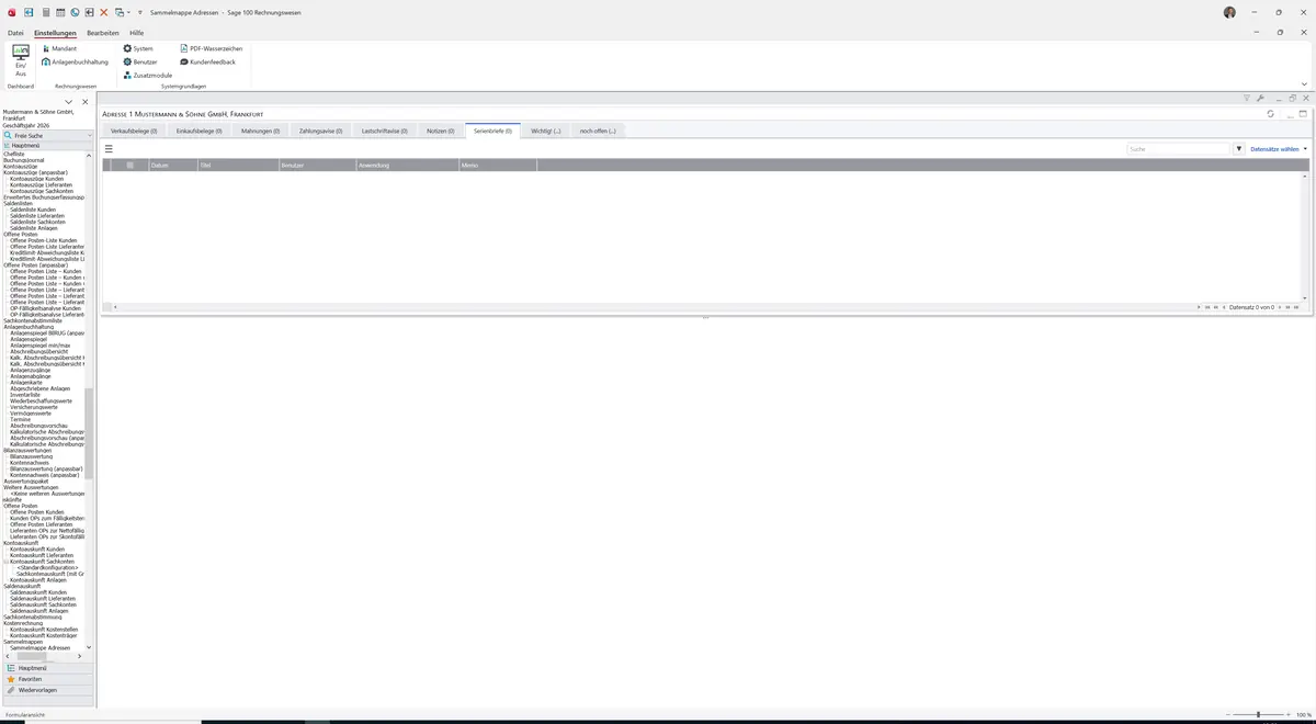 Sage 100 9.0.5.11 Sammelmappe Adressen: Register Serienbriefe