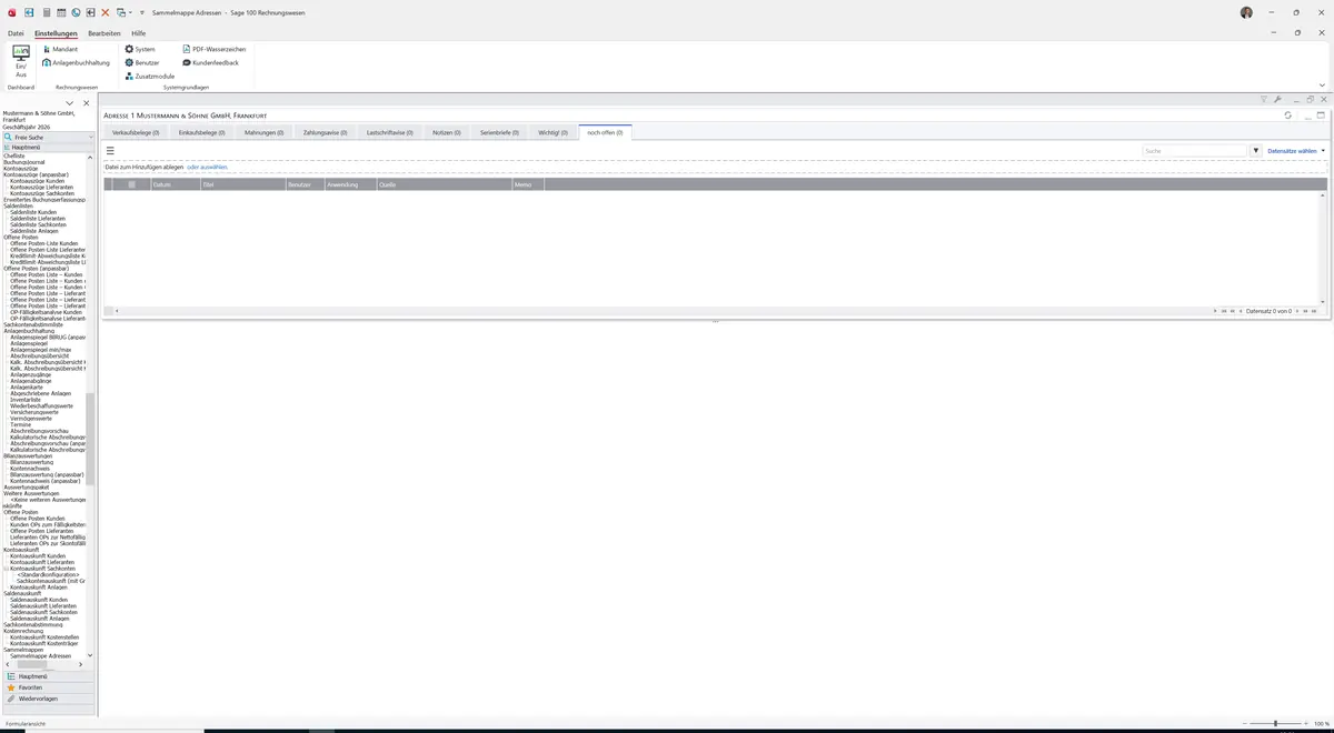 Sage 100 9.0.5.11 Sammelmappe Adressen: Register noch offen