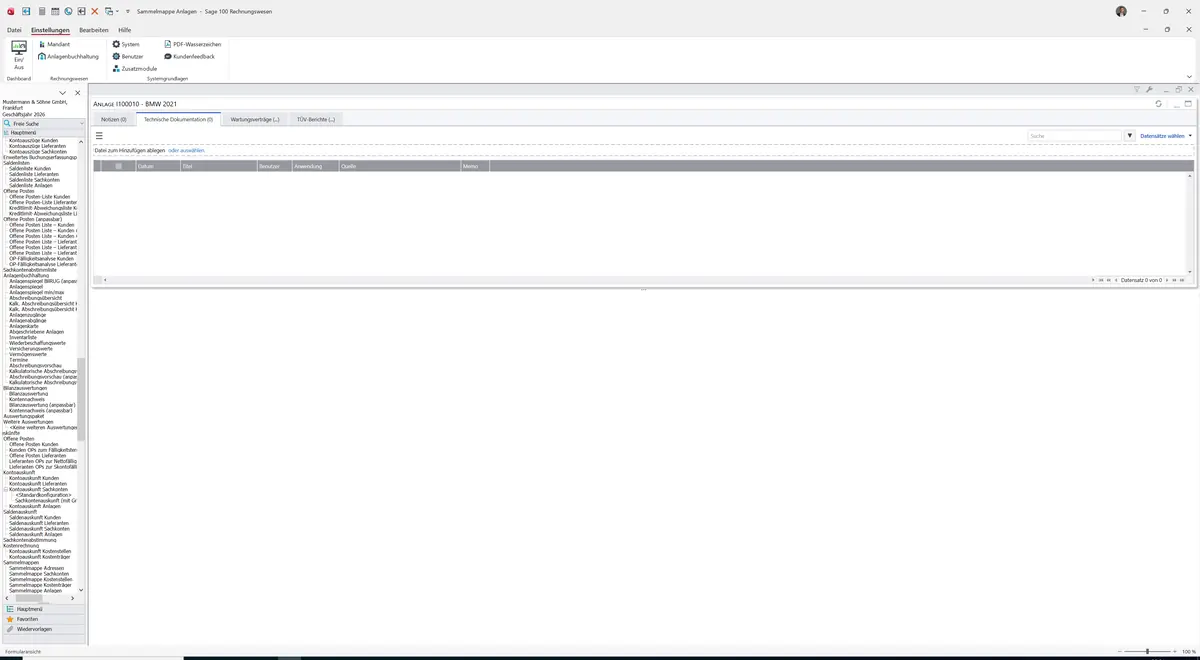 Sage 100 9.0.5.11 Sammelmappe Anlagen: Register Technische Dokumentation