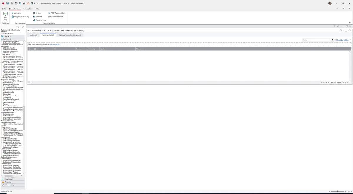 Sage 100 9.0.5.11 Sammelmappe Hausbanken: Register Schriftwechsel
