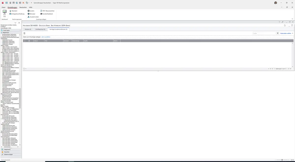 Sage 100 9.0.5.11 Sammelmappe Hausbanken: Register Verträge/Sonderkonditionen