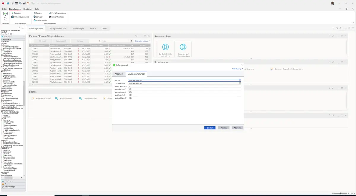Sage 100 9.0.5.11 Buchungsjournal: Register Druckereinstellungen