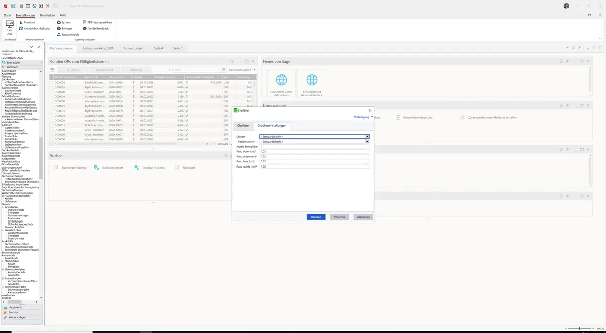 Sage 100 9.0.5.11 Chefliste: Register Druckereinstellungen