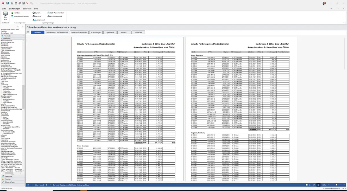 Sage 100 9.0.5.11 Offene Posten Liste - Kunden Gesamtbetrachtung: Bericht Vorschau