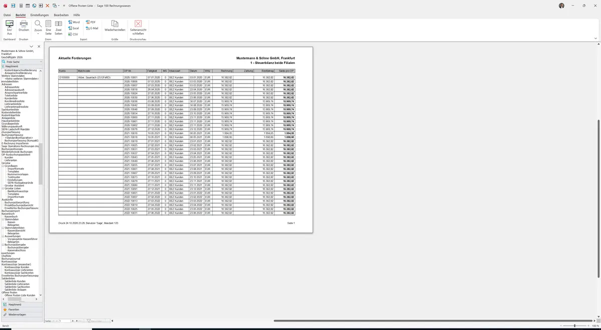 Sage 100 9.0.5.11 Offene Posten-Liste Kunden: Bericht Vorschau
