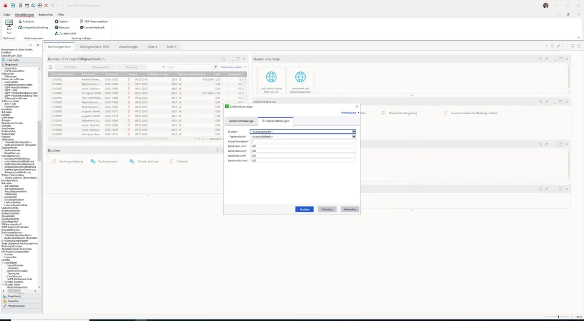 Sage 100 9.0.5.11 Bankkontoauszüge (Girostar Listen): Register Druckereinstellungen