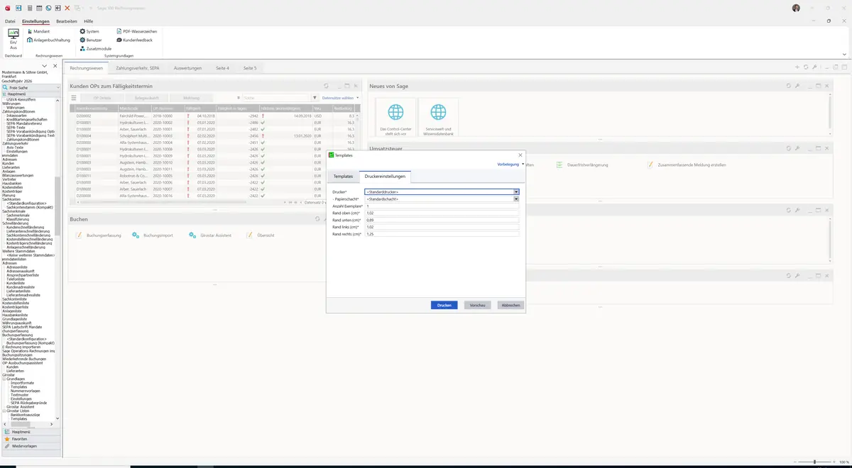 Sage 100 9.0.5.11 Templates (Girostar Listen): Register Druckereinstellungen