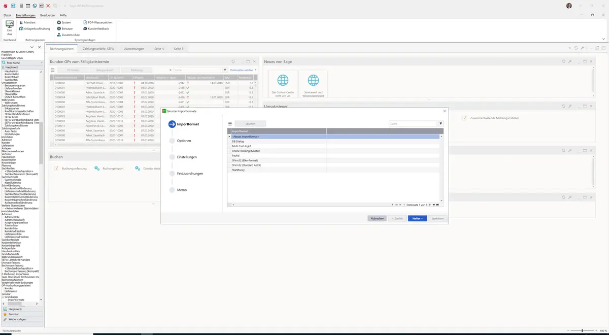 Sage 100 9.0.5.11 Girostar Importformate: Neues Importformat markiert