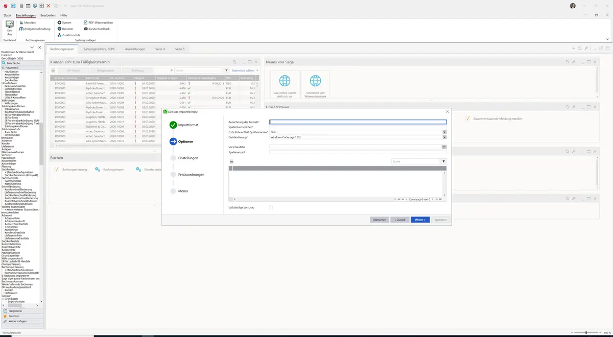 Sage 100 9.0.5.11 Girostar Importformate: Assistent: Schritt Optionen