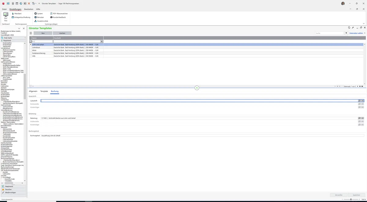 Sage 100 9.0.5.11 Girostar Templates: Register Buchung