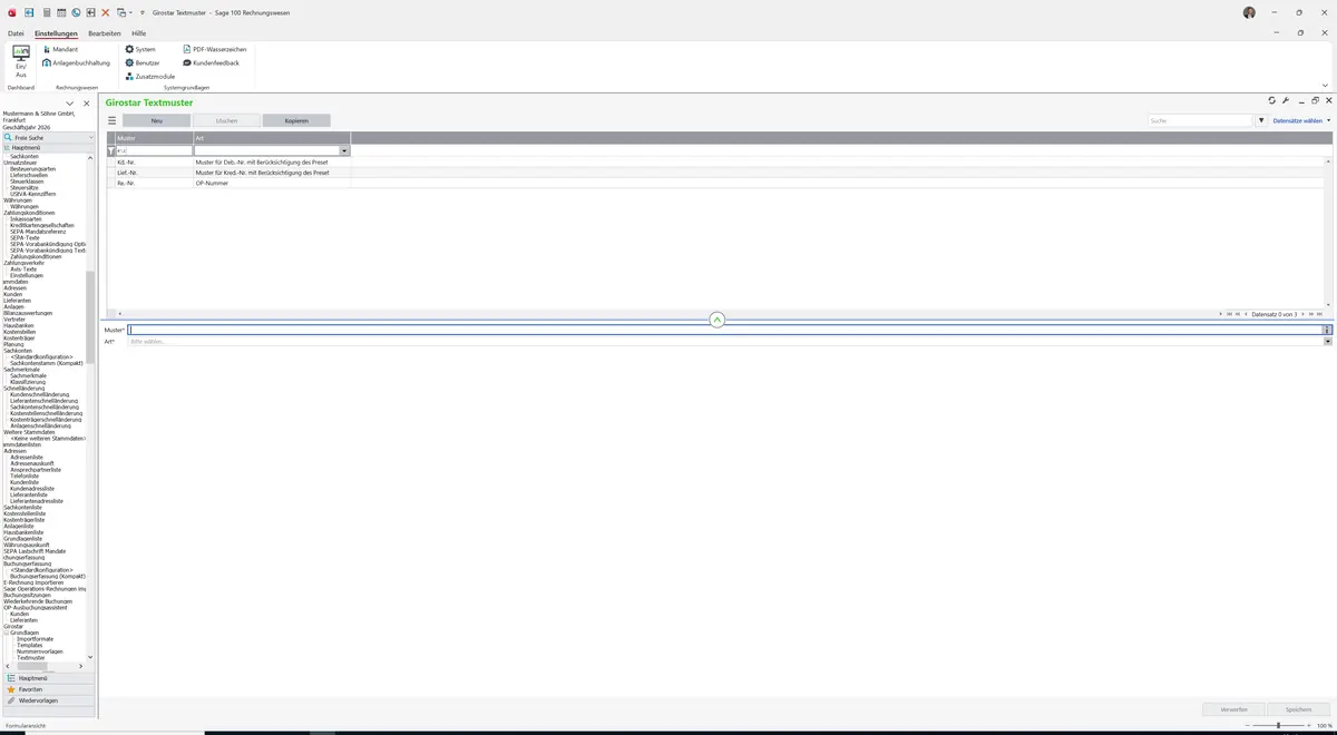 Sage 100 9.0.5.11 Girostar Textmuster: Maske Girostar Textmuster