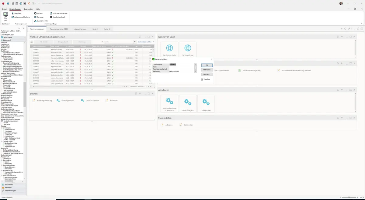 Sage 100 9.0.5.11 Kassenabschluss: Maske Kassenabschluss