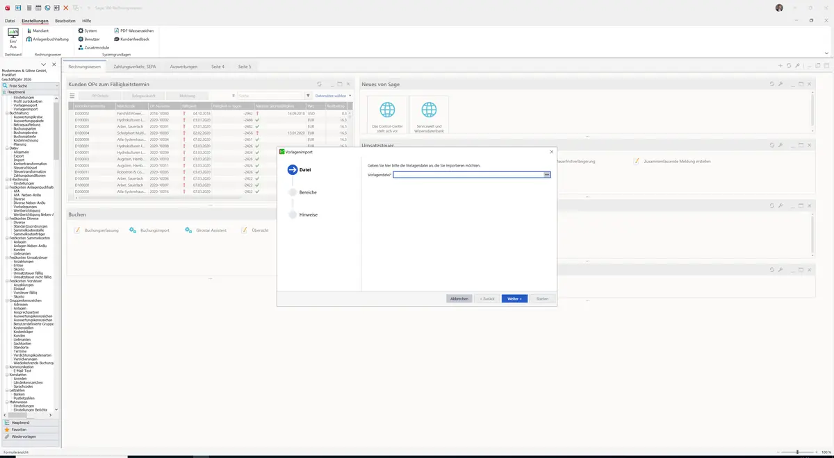 Sage 100 9.0.5.11 Vorlagenimport: Maske Vorlagenimport