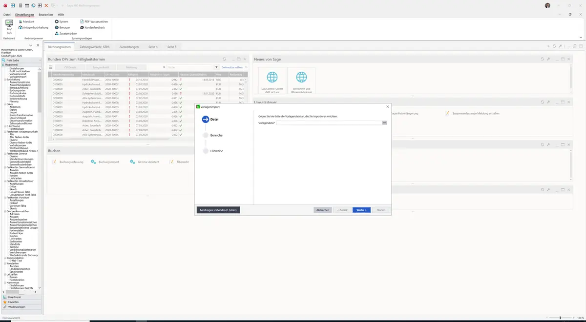 Sage 100 9.0.5.11 Vorlagenimport: Meldung: Vorlagendatei fehlt