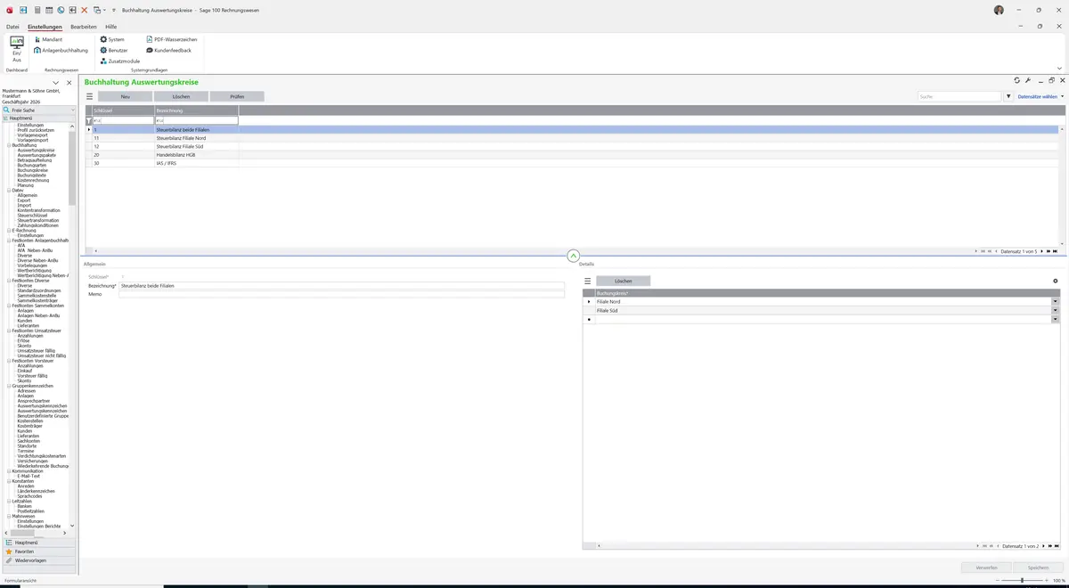 Sage 100 9.0.5.11 Auswertungskreise: Datensatz geladen