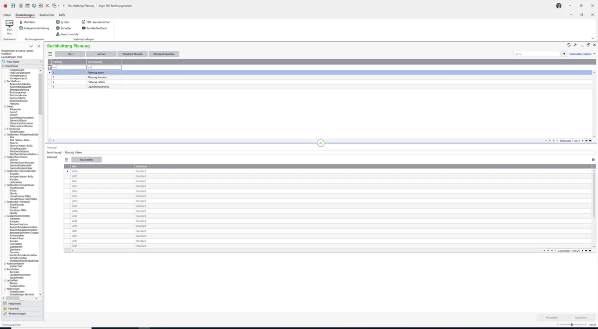 Sage 100 9.0.5.11 Planung: Raster der Planjahre