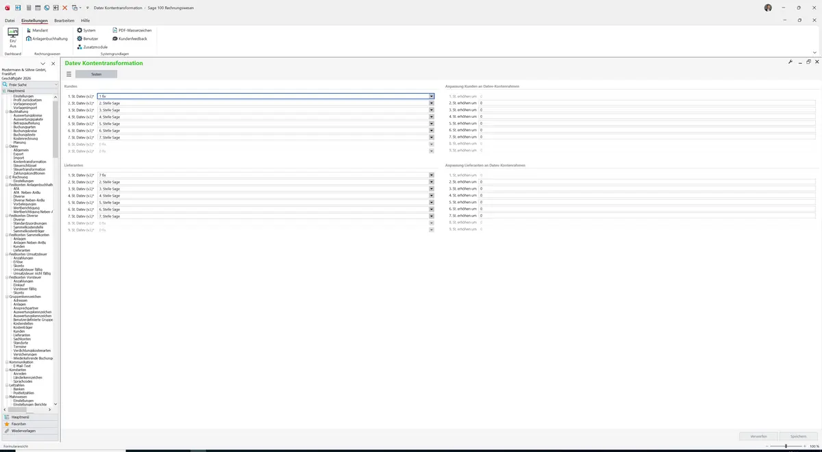 Sage 100 9.0.5.11 Datev Kontentransformation: Maske Datev Kontentransformation