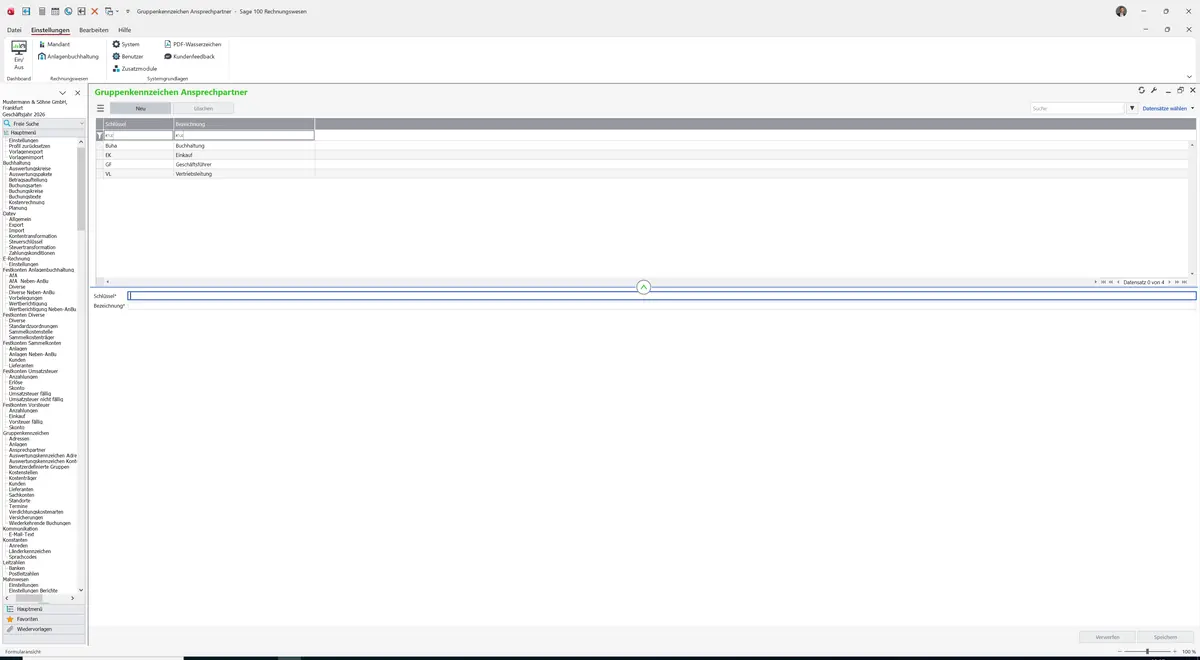 Sage 100 9.0.5.11 Gruppenkennzeichen Ansprechpartner: Maske Gruppenkennzeichen Ansprechpartner