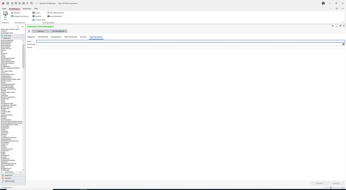 Sage 100 9.0.5.11 Mandant Einstellungen: Register Sage Operations