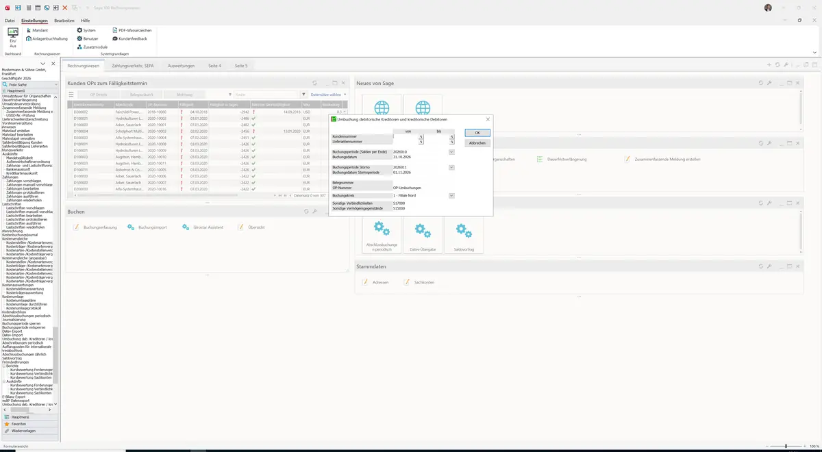 Sage 100 9.0.5.11 Umbuchung debitorische Kreditoren und kreditorische Debitoren: Dialog Umbuchung