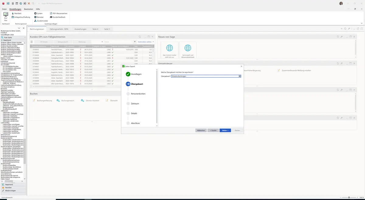 Sage 100 9.0.5.11 Datev-Export: Assistent: Schritt Übergabeart