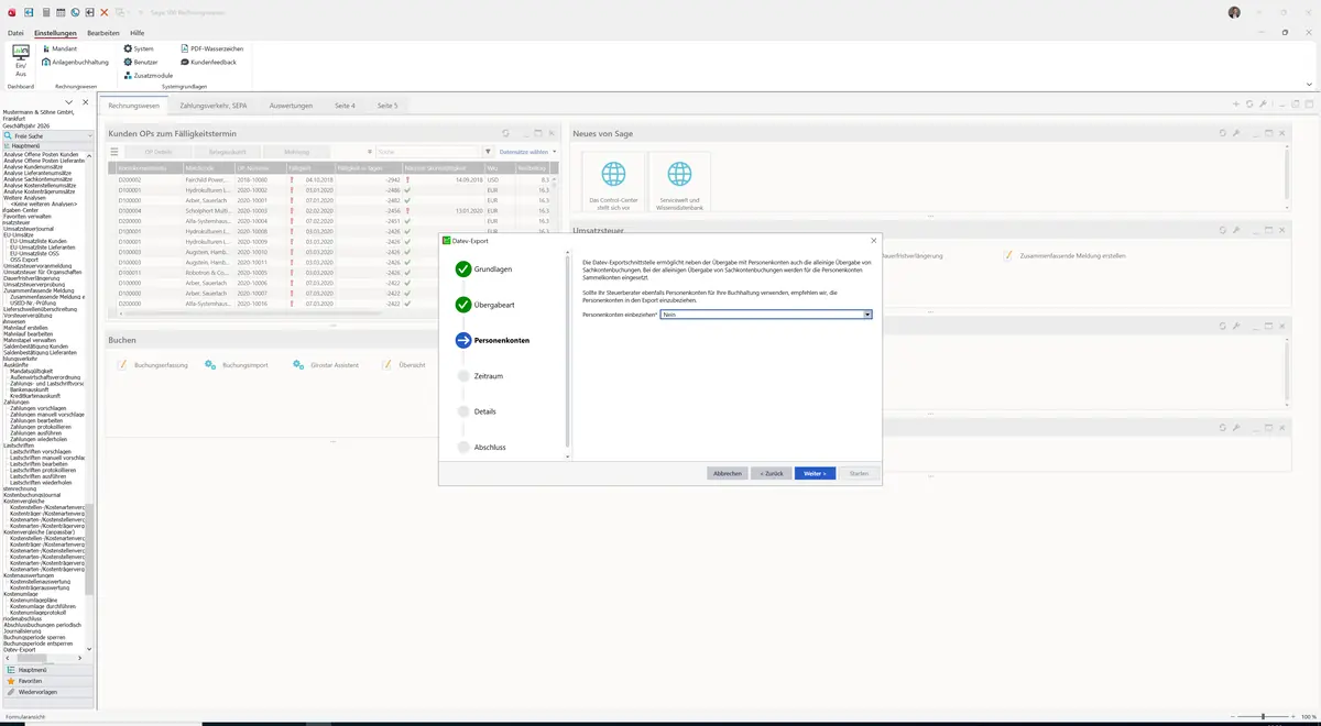 Sage 100 9.0.5.11 Datev-Export: Assistent: Schritt Personenkonten