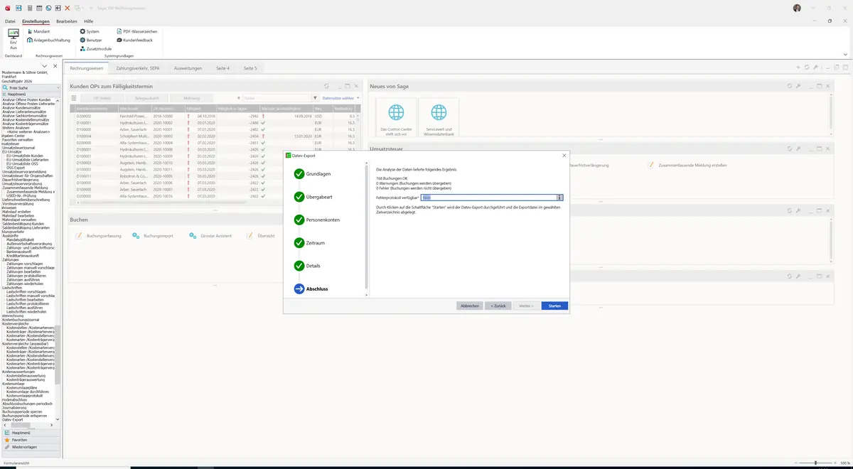 Sage 100 9.0.5.11 Datev-Export: Assistent: Schritt Abschluss