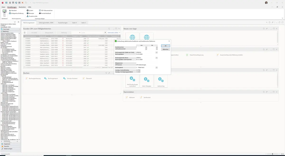 Sage 100 9.0.5.11 Umbuchung debitorische Kreditoren und kreditorische Debitoren: Dialog Umbuchung