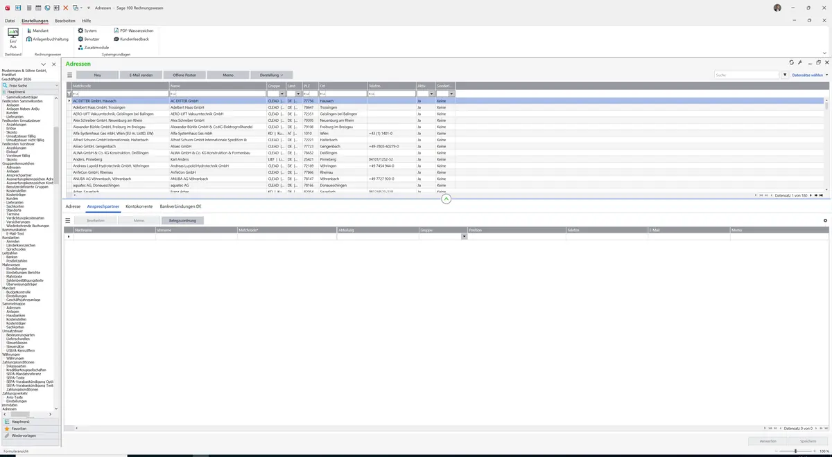 Sage 100 9.0.5.11 Adressen: Register Ansprechpartner