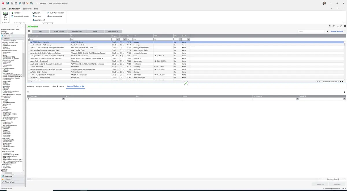 Sage 100 9.0.5.11 Adressen: Register Bankverbindungen DE