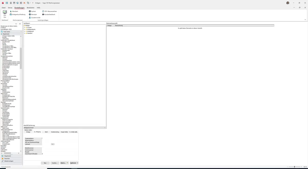 Sage 100 9.0.5.11 Anlagen: Register Zu-/Abgang