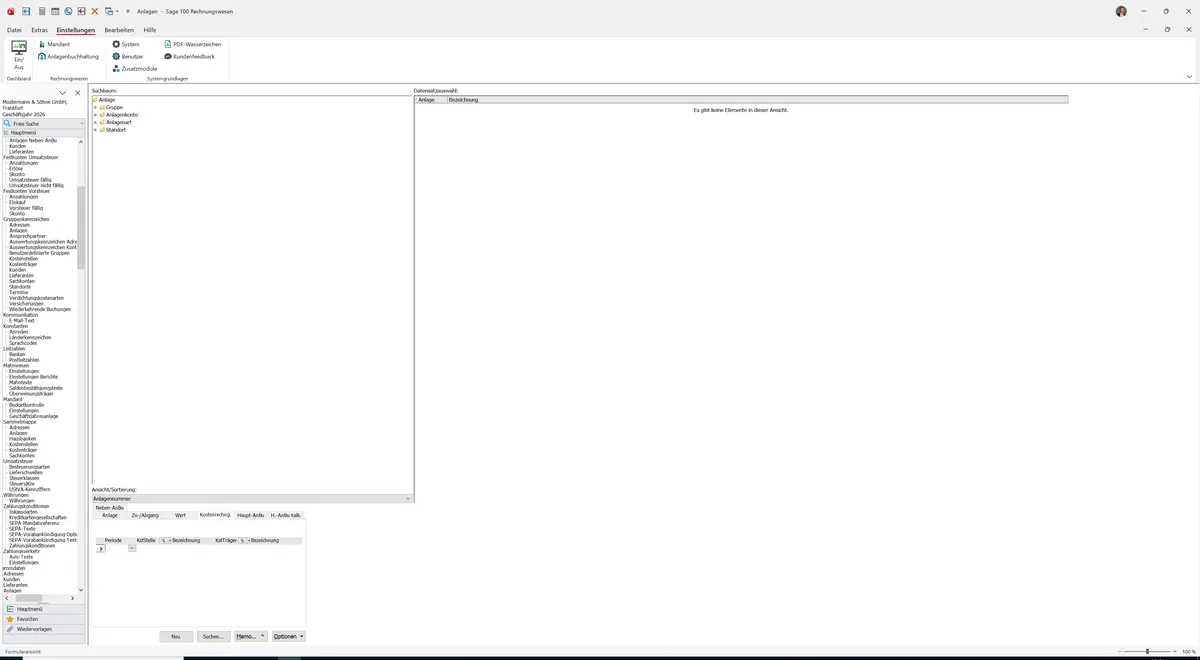 Sage 100 9.0.5.11 Anlagen: Register Kostenrechng.