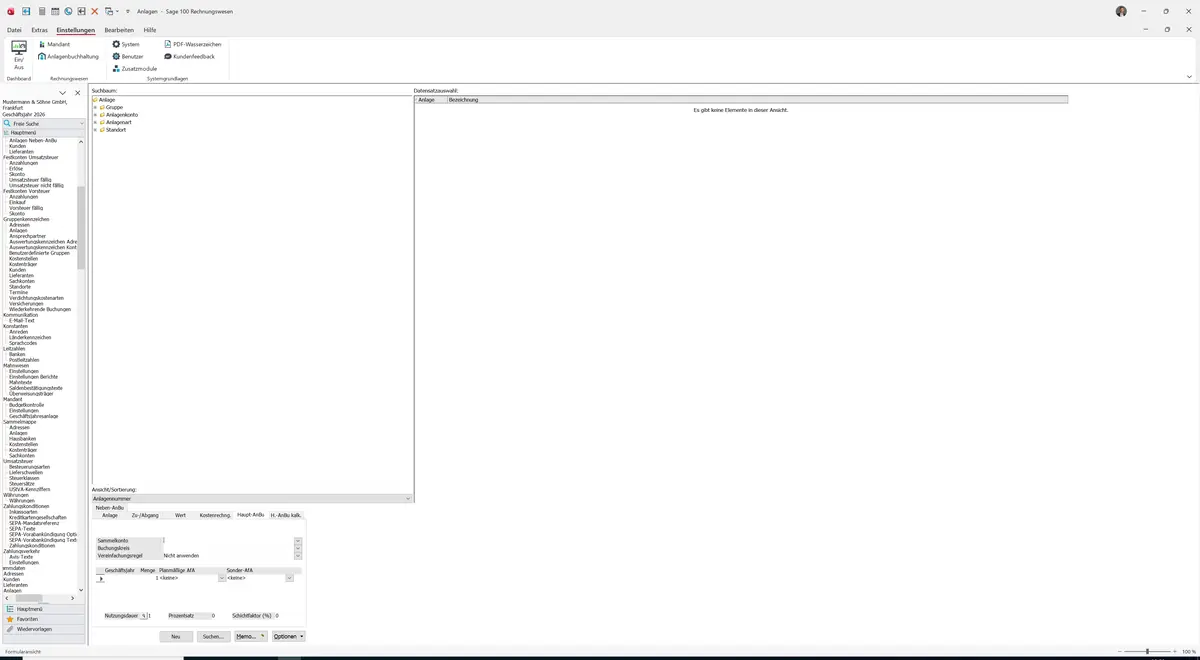 Sage 100 9.0.5.11 Anlagen: Register Haupt-AnBu
