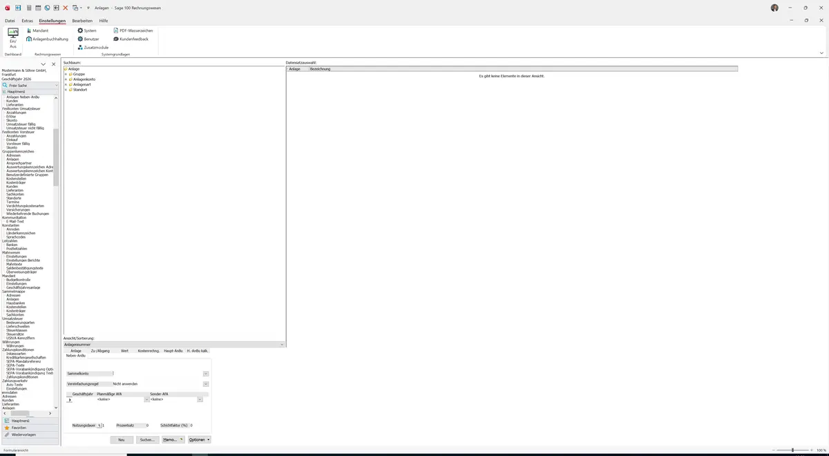 Sage 100 9.0.5.11 Anlagen: Register Neben-AnBu