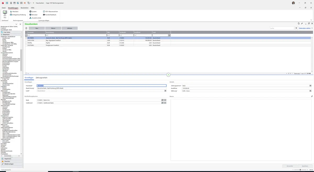 Sage 100 9.0.5.11 Hausbanken: Register Grundlagen