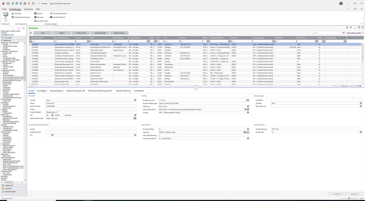 Sage 100 9.0.5.11 Kunden: Datensatz geladen