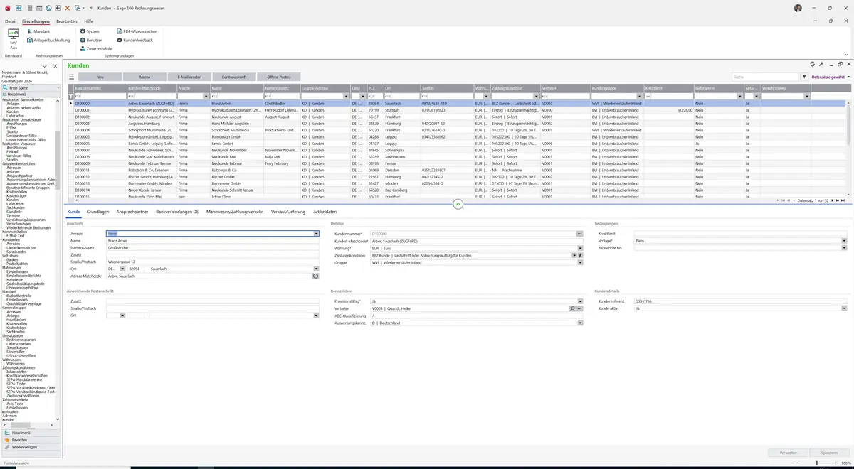 Sage 100 9.0.5.11 Kunden: Register Kunde