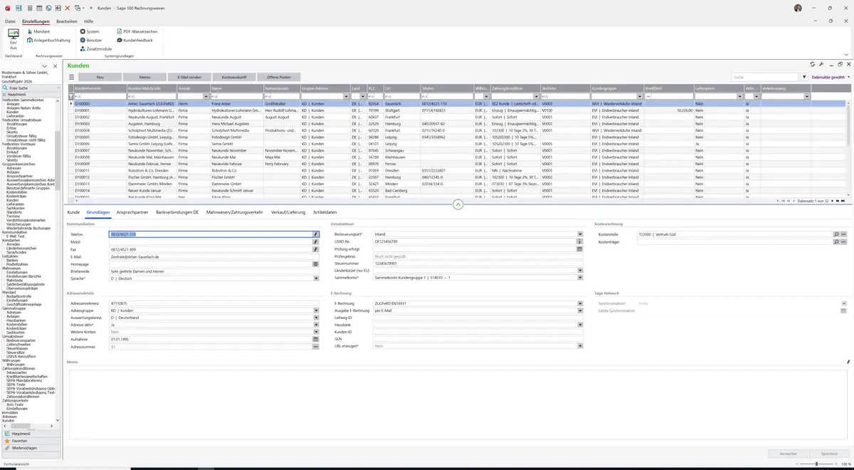 Sage 100 9.0.5.11 Kunden: Register Grundlagen