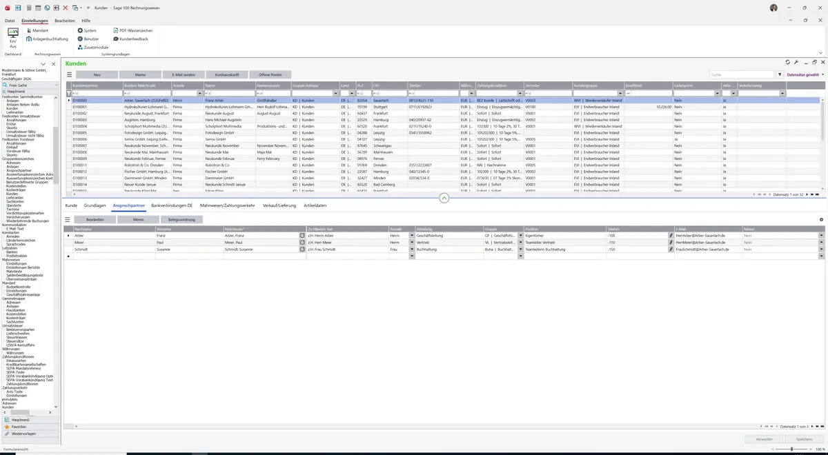 Sage 100 9.0.5.11 Kunden: Register Ansprechpartner