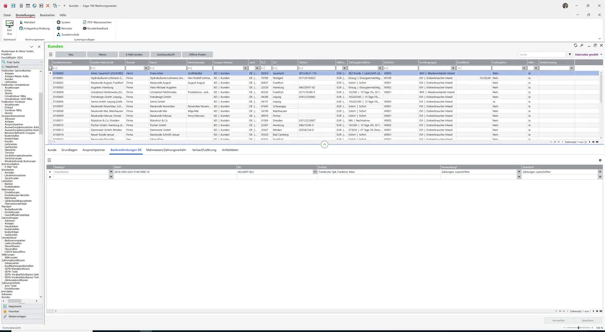 Sage 100 9.0.5.11 Kunden: Register Bankverbindungen DE